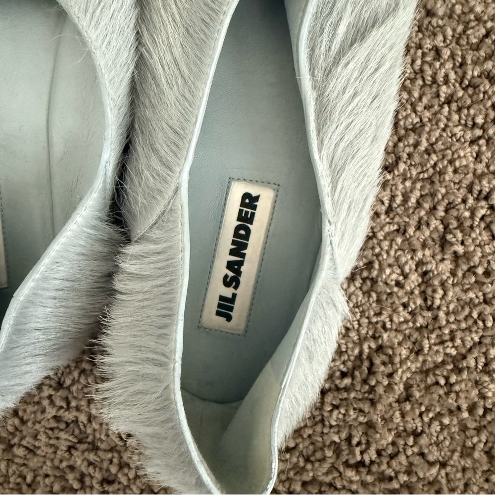 Jil Sander calf hair slipper flutty flats in ice blue - Picture 3 of 7
